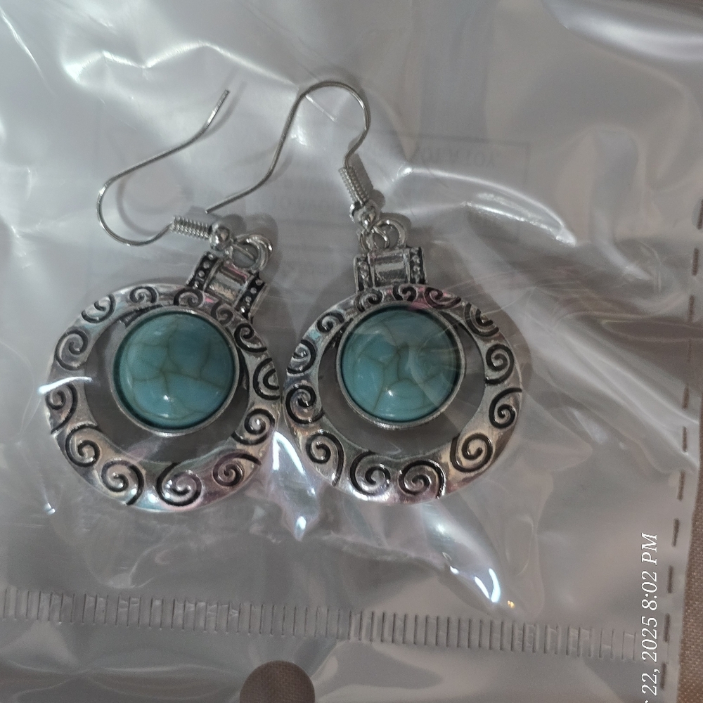Silver and Turquoise Swirl Earrings